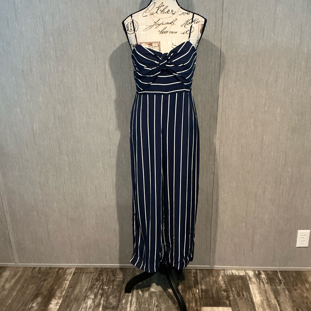 Bardot Navy and White Striped Jumpsuit
